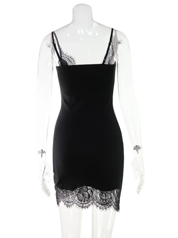 CNYISHE Lace Patchwork Camisoles Solid Sexy Club Women Dresses Fashion Skinny Hip Wrap Female Outfits Fitness Regular Casual