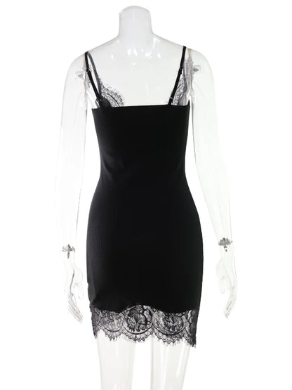CNYISHE Lace Patchwork Camisoles Solid Sexy Club Women Dresses Fashion Skinny Hip Wrap Female Outfits Fitness Regular Casual