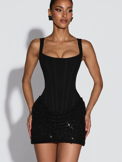 Sexy Square-neck Halter Mini Dress Women Pleated Sleeveless Backless High Waist Bodycon Dresses 2026 New Summer Lady Party Robe