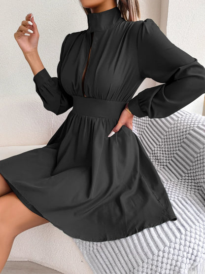 Women Autumn Casual Solid Hollow Out Long Sleeve A Line Dress 2026 Fashion Elegant Dresses Red Black White Sexy Woman Clothing