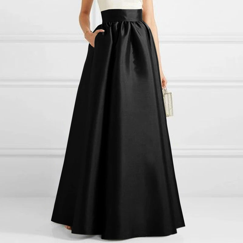 ZANZEA Women Satin Silk Black Maxi Long Skirts Elegant Luxury High Waisted A-Line Party Jupe Femme with Back Zipper Faldas Mujer