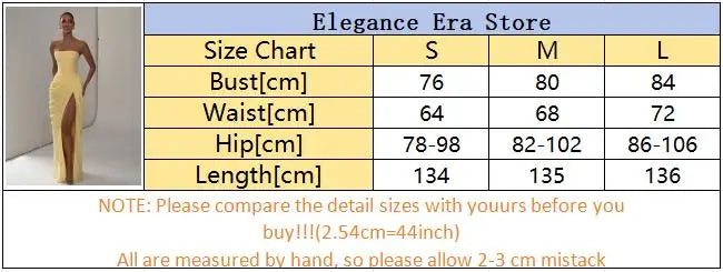Yellow Strapless Pleated Women Split Maxi Dress Elegant Sleeveless Waist Cinching Slim Fit Dresses 2026 Lady Daily Party Gowns
