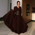 Vintage Nipped Waisted Long Sleeved A-line Dress Elegant V Neck Split Long Dresses 2024 Women Loose Vintage Party Long Dresses