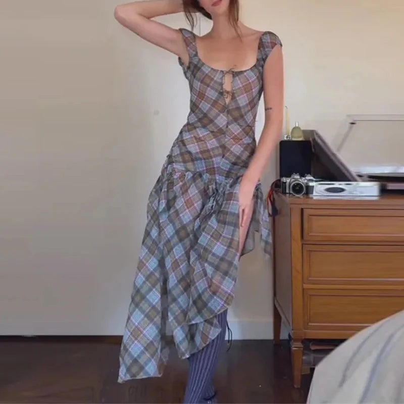 Women Solid Halter Neck Ruffle Long Dress Elegant Sleeveless Chiffon Tiered Waist Cinching Maxi Dresses 2026 New Street Vestidos