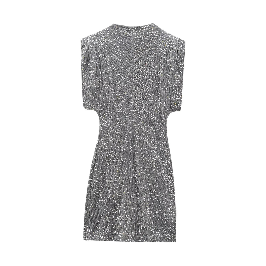 KONDALA 2026 Spring Women Sequined Party Dresses Shoulder Pad Sheath Mini Dress Sleeveless Valentine‘s Day Women Elegant Dresses