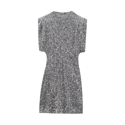 KONDALA 2026 Spring Women Sequined Party Dresses Shoulder Pad Sheath Mini Dress Sleeveless Valentine‘s Day Women Elegant Dresses