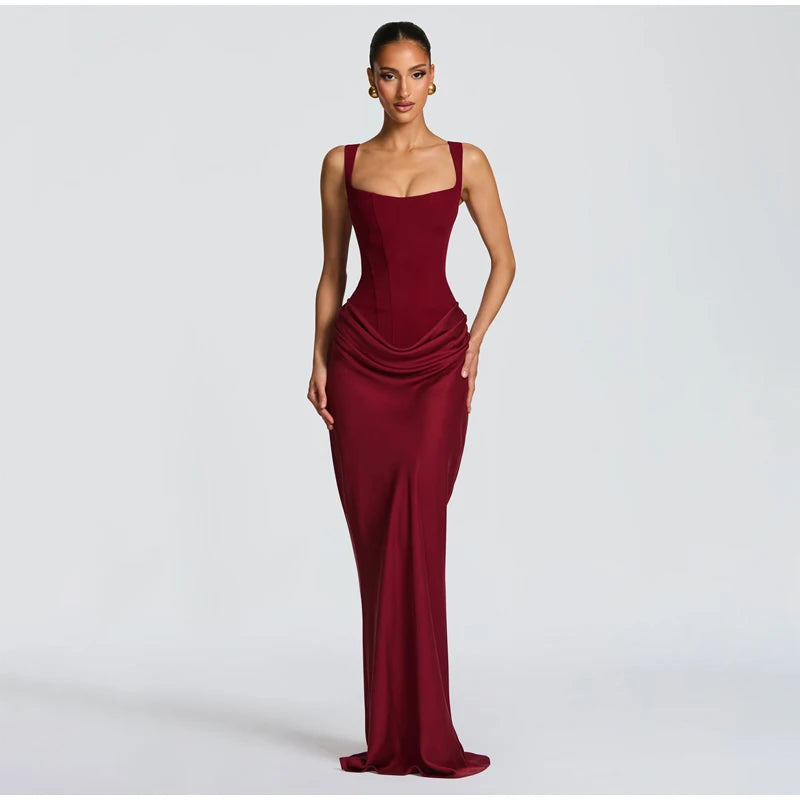 Yellow Strapless Pleated Women Split Maxi Dress Elegant Sleeveless Waist Cinching Slim Fit Dresses 2026 Lady Daily Party Gowns