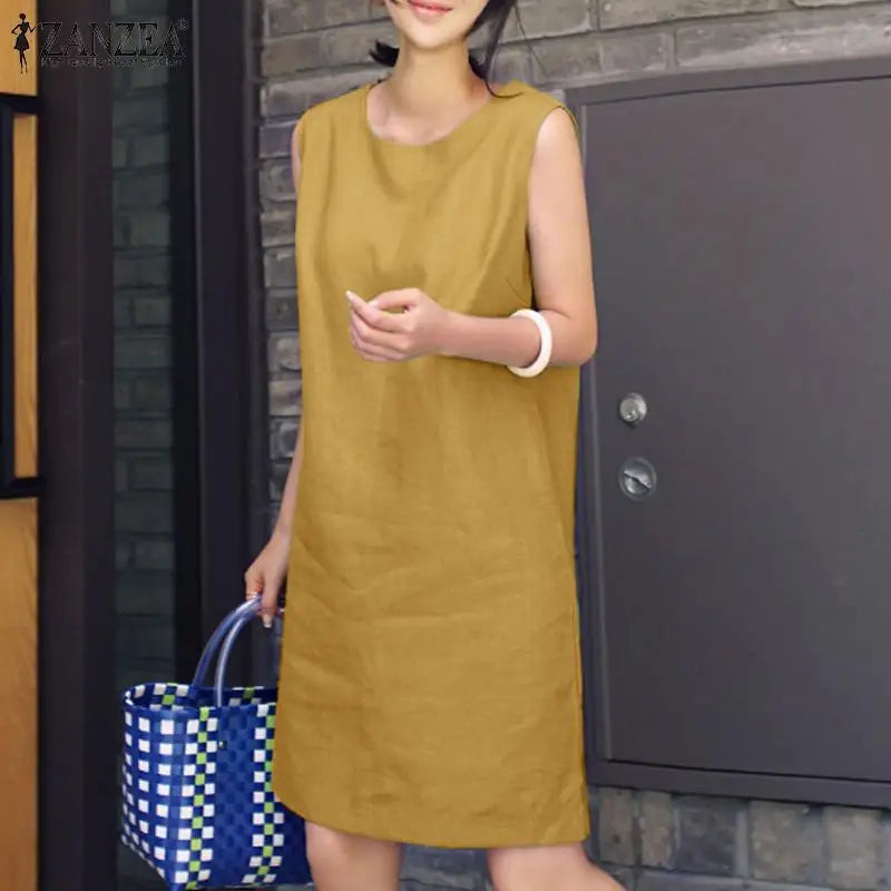 2024 Summer Dress ZANZEA Fashion Sleeveless Beach Vestidos Office Work Sundress Women Elegant Solid Color Dresses Robe Femme