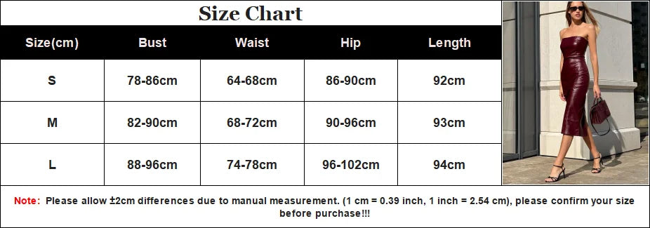 VEITCHE Sexy PU Leather Strapless Dresses Women Split Sleeveless Backless Hip Package Dress 2025 Spring Autumn Party Vestidos