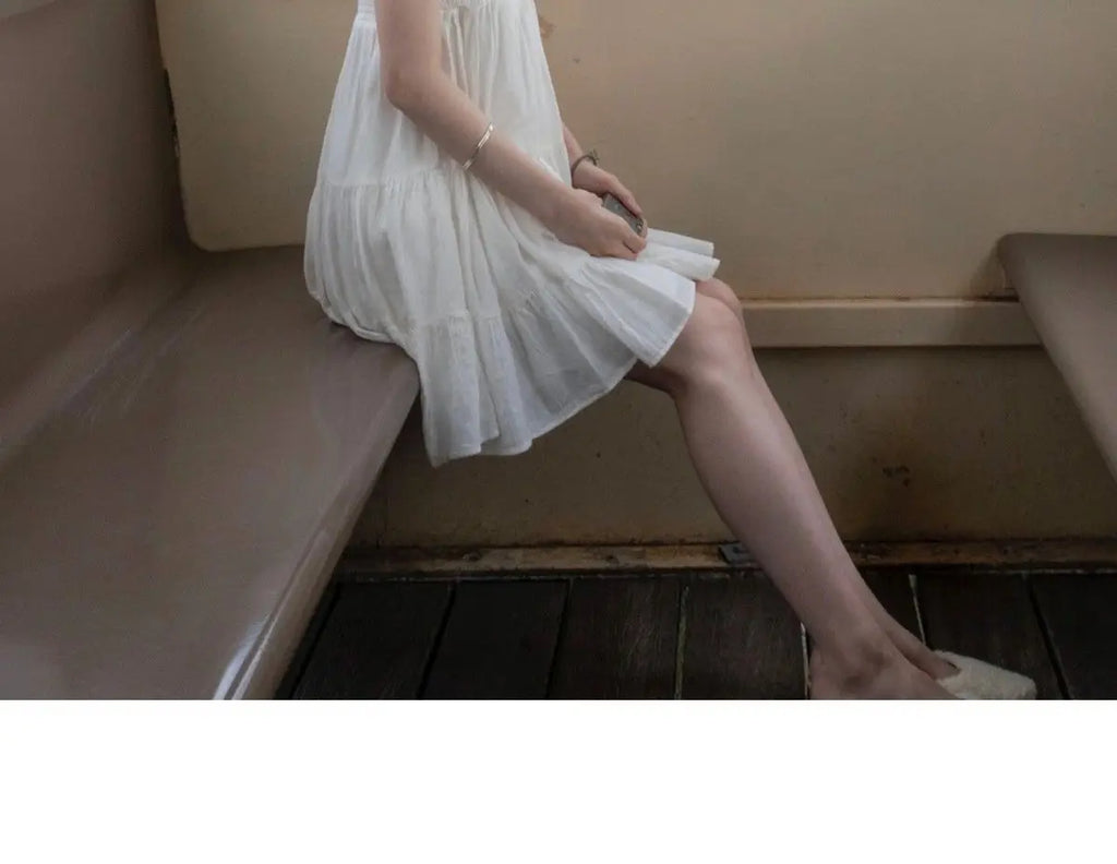 White Spaghetti Strap Dresses Women French Style Backless Hotsweet Mini Casual Holiday Summer Female Temperament Ruffles Chic