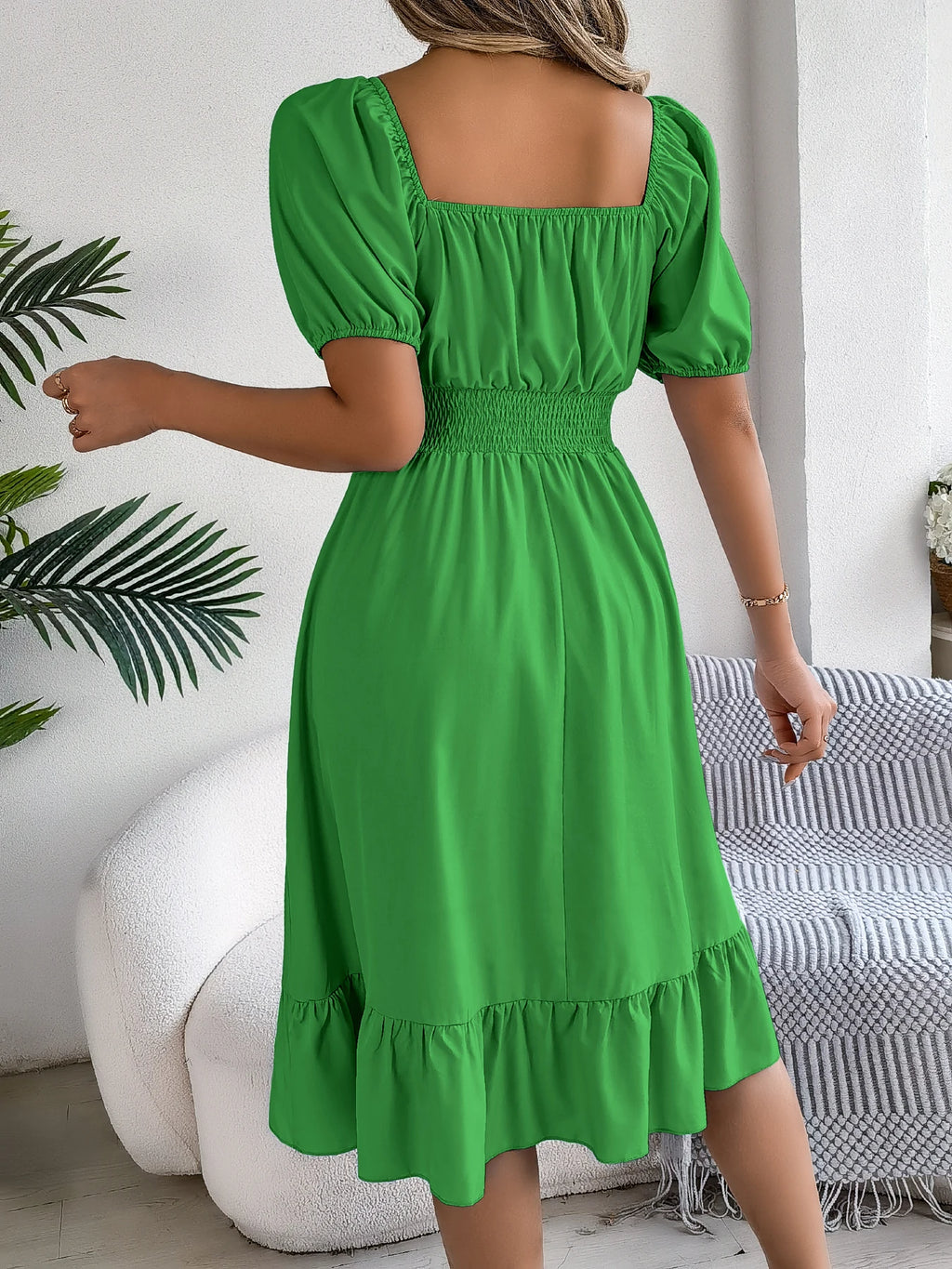 Spring Summer Elegant High Waisted Dress Square Neck Short Sleeved Ruffled Edge Long Dresses 2026 Valentine's Day Woman Clothing
