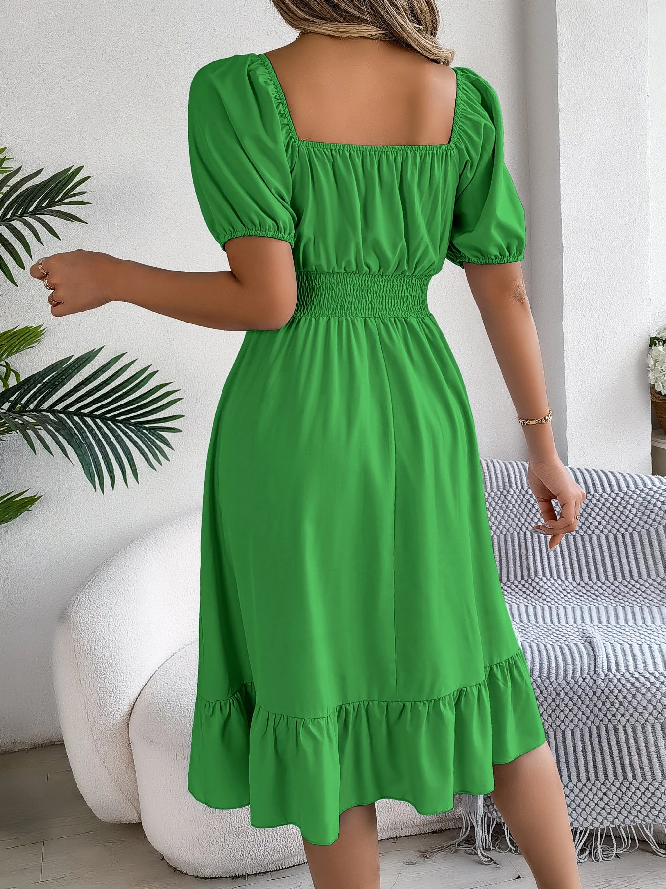 Spring Summer Elegant High Waisted Dress Square Neck Short Sleeved Ruffled Edge Long Dresses 2026 Valentine's Day Woman Clothing