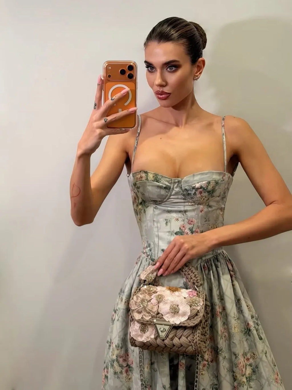YENKYE Green Floral Print Sexy Spaghetti Straps Dress Women Low Waist A-line Midi Holiday Summer Dresses Party Robe 2025 Vestido