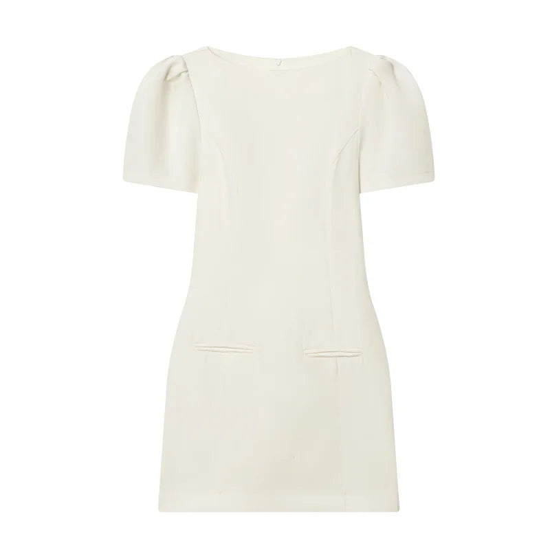ETJ 2025 women's new products are elegant and stylish Short dress with a boat neck and short sleeves with pleats  black dress