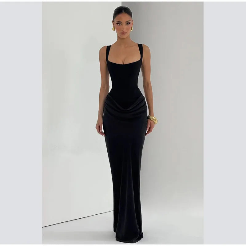 Yellow Strapless Pleated Women Split Maxi Dress Elegant Sleeveless Waist Cinching Slim Fit Dresses 2026 Lady Daily Party Gowns