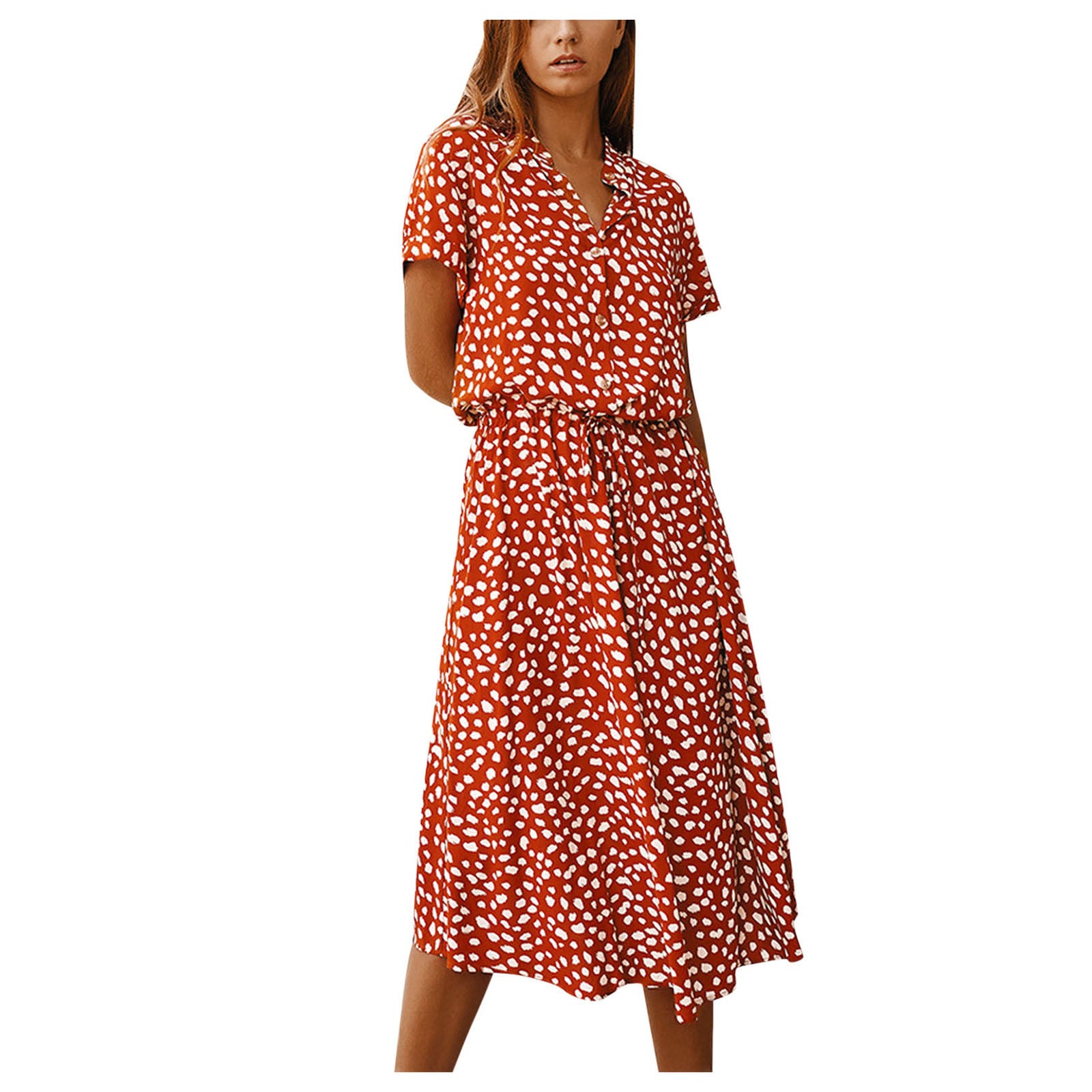 Summer Dresses Women Summer Polka Dot Printing Dresses With Buttons Short Sleeves Drawstring High Waist Dress Vestidos 2023
