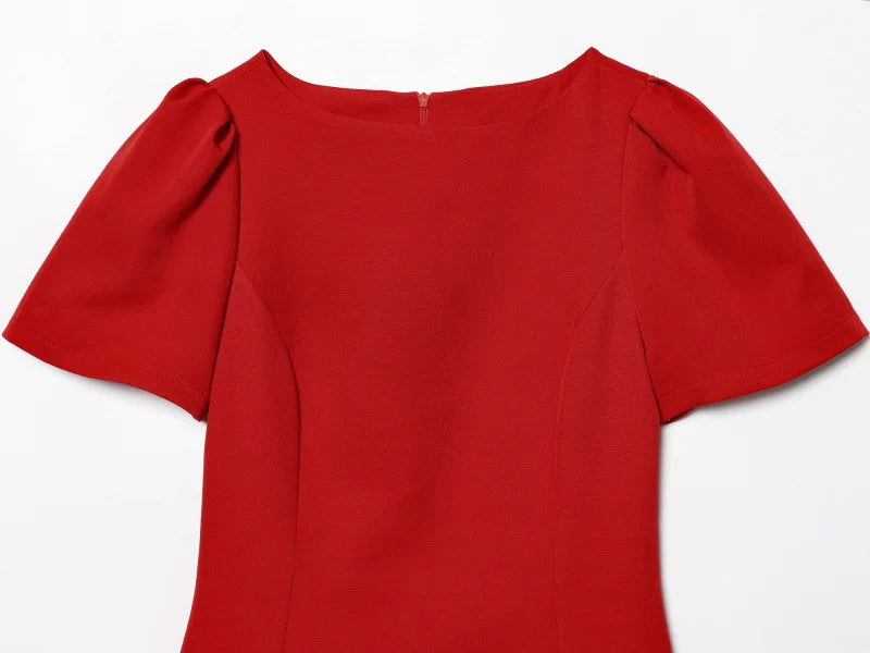 ETJ 2025 women's new products are elegant and stylish Short dress with a boat neck and short sleeves with pleats  black dress