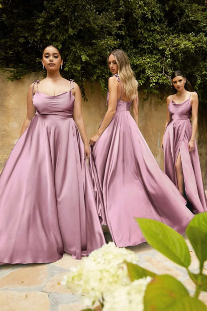Elegant Women Maxi Beach Satin Dress Sexy Leg Slit Lace up Evening Prom Gown Adjustable Straps Bridesmaid Dresses