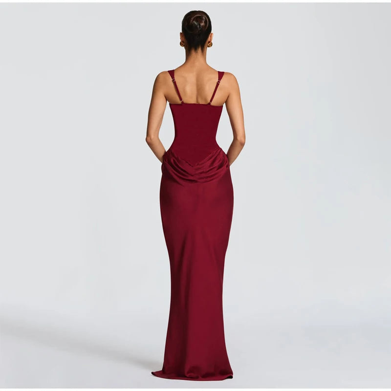 Yellow Strapless Pleated Women Split Maxi Dress Elegant Sleeveless Waist Cinching Slim Fit Dresses 2026 Lady Daily Party Gowns