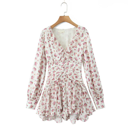 Boho Floral Print Ruffle Mini Dress Women Front Button Long Sleeve V Neck Spring Dresses 2025 Holiday Robe Short Vestidos