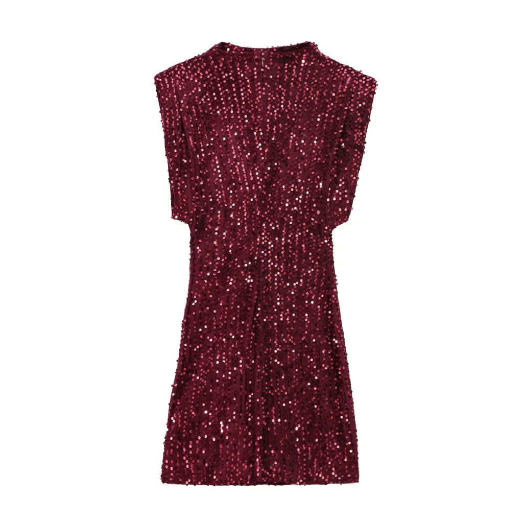 KONDALA 2026 Spring Women Sequined Party Dresses Shoulder Pad Sheath Mini Dress Sleeveless Valentine‘s Day Women Elegant Dresses