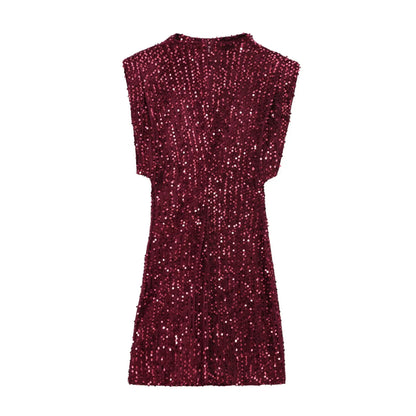 KONDALA 2026 Spring Women Sequined Party Dresses Shoulder Pad Sheath Mini Dress Sleeveless Valentine‘s Day Women Elegant Dresses