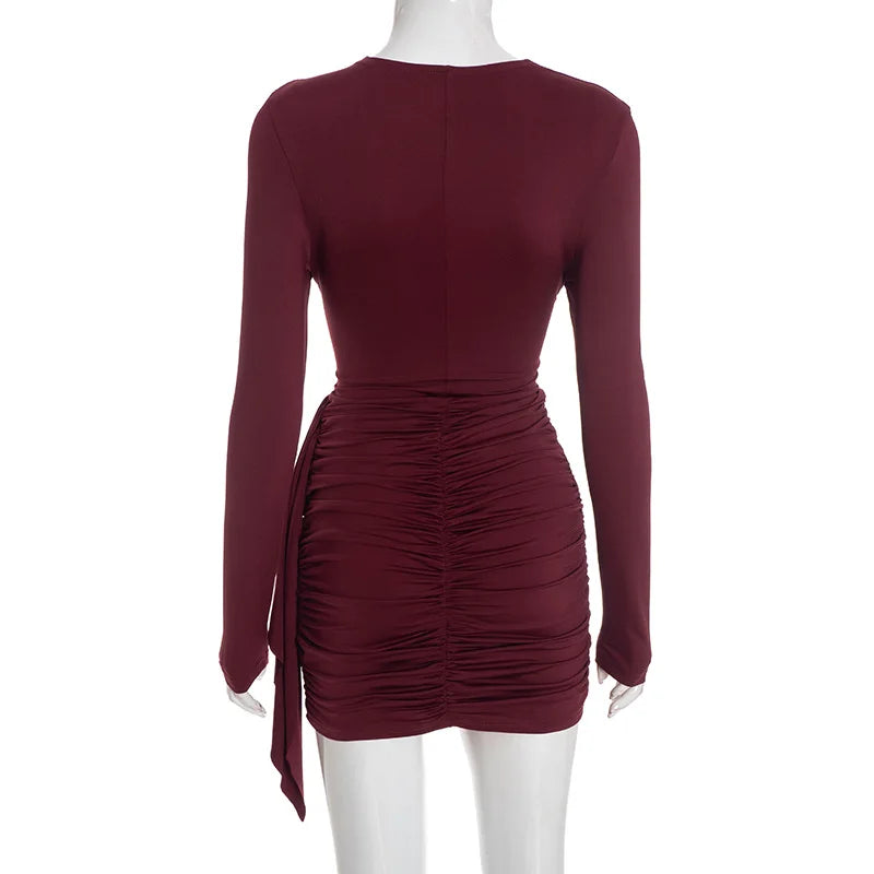 Crew Neck Solid Slim Sheath Dress Fashion Women Long Sleeve Short Wrap High Waisted Mini Dresses Lady 2026 Party Evening Gown