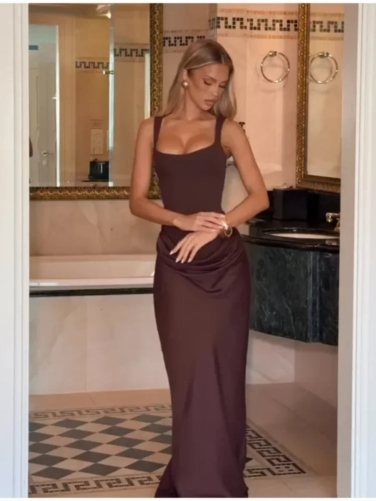 Sexy Square-neck Halter Mini Dress Women Pleated Sleeveless Backless High Waist Bodycon Dresses 2026 New Summer Lady Party Robe