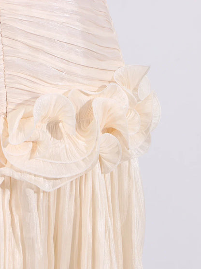 TWOTWINSTYLE Solid Spliced Fungus Slimming Dresses for Women Strapless Sleeveless Patchwork Folds Midi Dress Female Clothing New