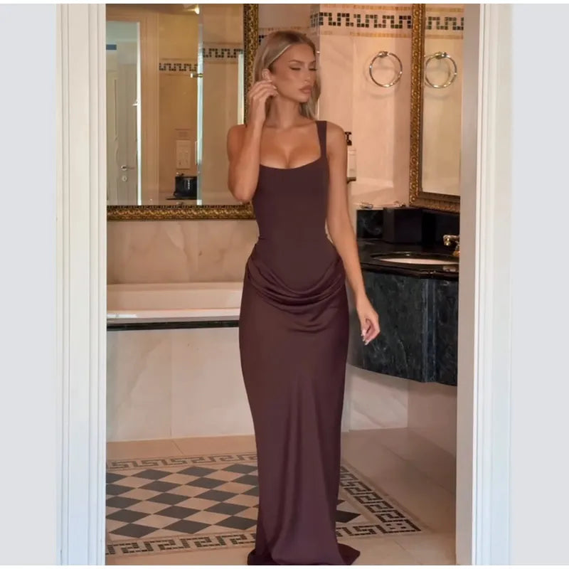 Yellow Strapless Pleated Women Split Maxi Dress Elegant Sleeveless Waist Cinching Slim Fit Dresses 2026 Lady Daily Party Gowns