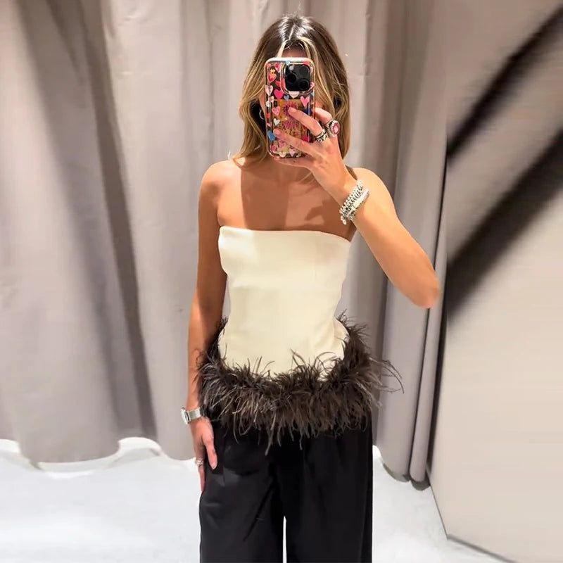 Sexy Feather Patchork Sling Short Dress Women Sleeveless Backless Slim Female Dresses 2026 Spring Summer Lady Beach Chic Robes