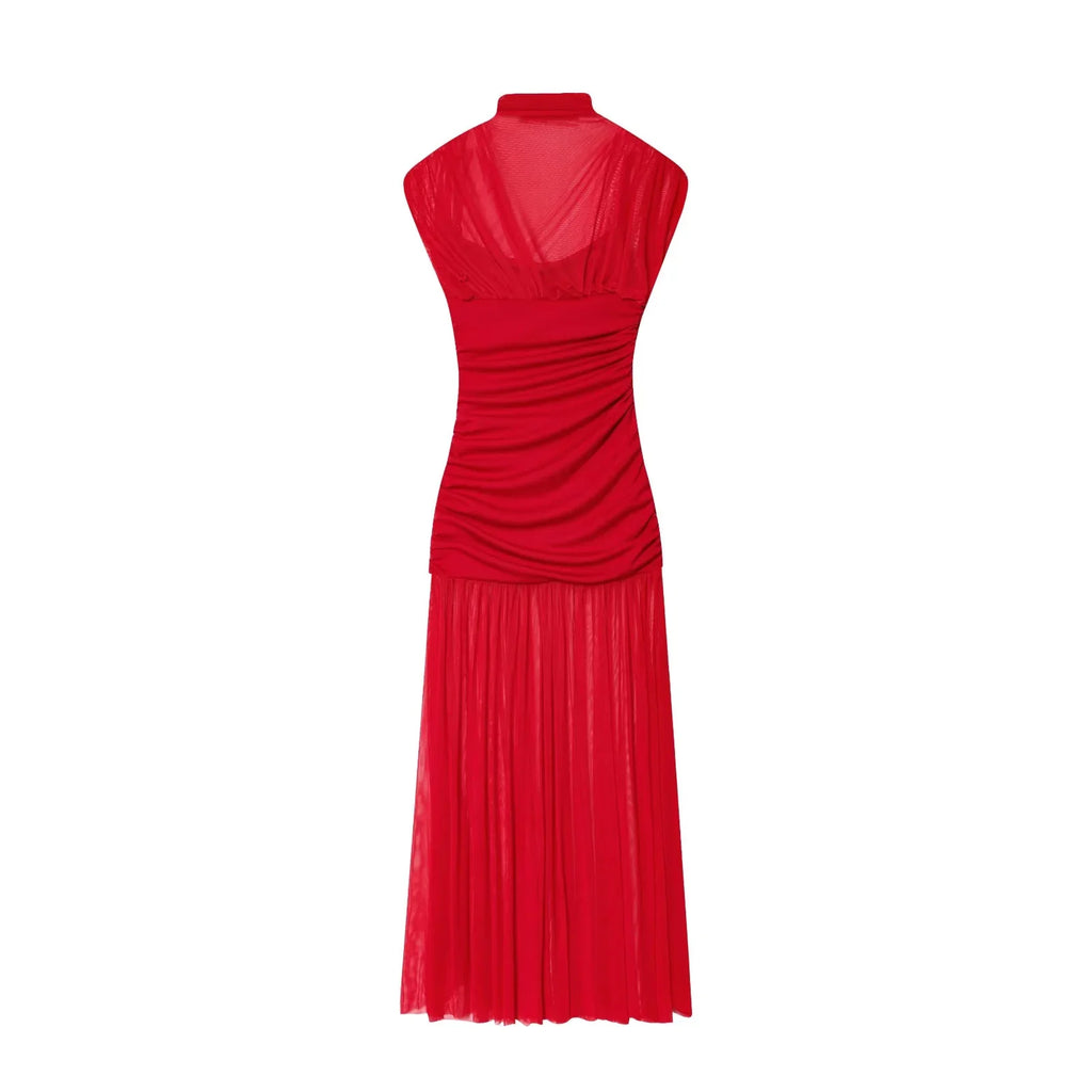 KONDALA 2026 Spring Summer Elegant Women Dresses Wedding Guest Ladies Patch Work Tulle Dresses Valentine‘s Day Woman Dresses