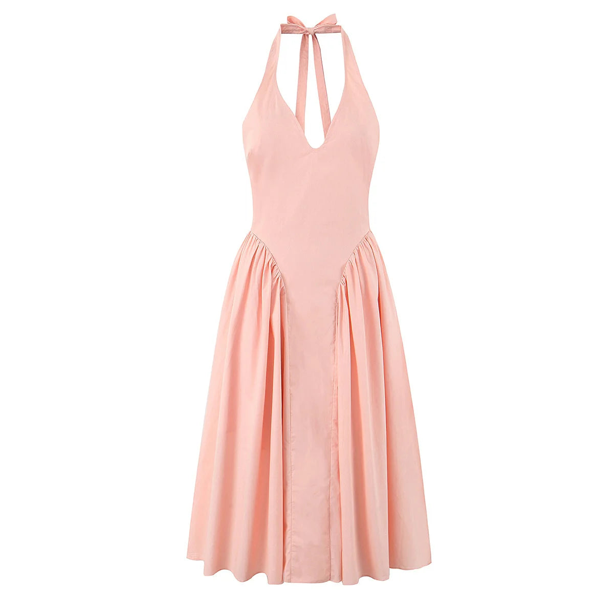 YENKYE Sexy Backless Green Elegant Halter Dress For Women Low Waist A-line Midi Summer Evening Party Dresses Cotton Robe