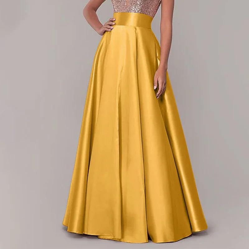 ZANZEA Women Satin Silk Black Maxi Long Skirts Elegant Luxury High Waisted A-Line Party Jupe Femme with Back Zipper Faldas Mujer