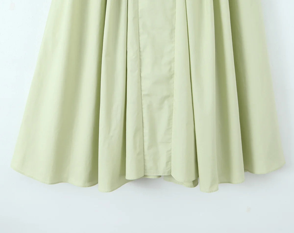 YENKYE Sexy Backless Green Elegant Halter Dress For Women Low Waist A-line Midi Summer Evening Party Dresses Cotton Robe