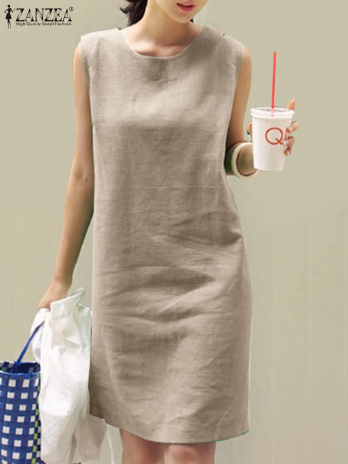2024 Summer Dress ZANZEA Fashion Sleeveless Beach Vestidos Office Work Sundress Women Elegant Solid Color Dresses Robe Femme