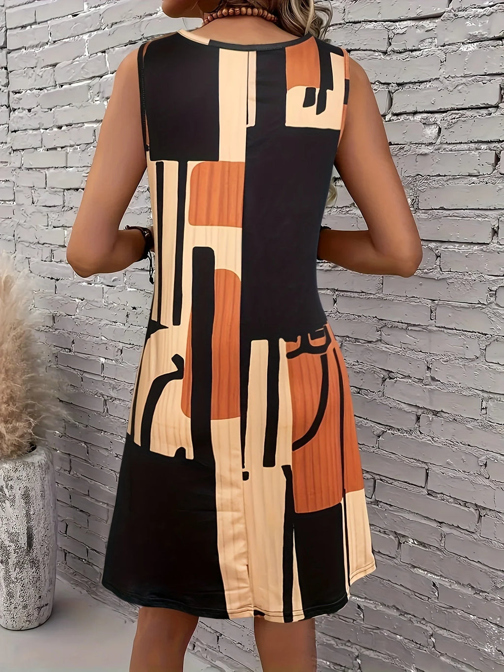 Spring&Summer Women's Geometric Pattern Sleeveless Dress For Summer Vacation,dresses for women summer，Women Bohemia Midi Dresses