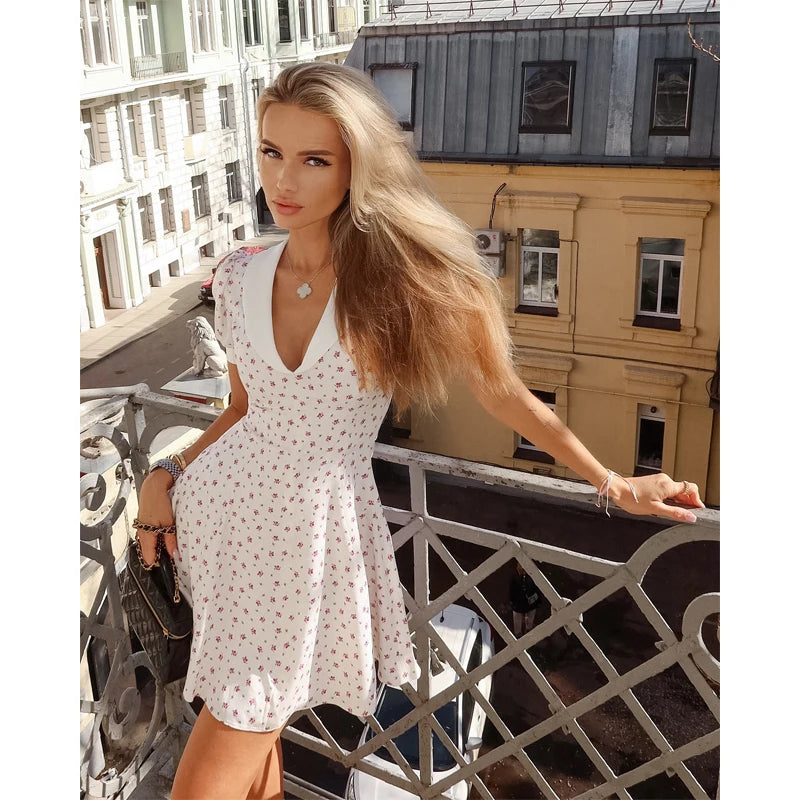 Women Chic Printed Gathered Large Swing Dress Sexy Sleeveless High Waist Slim Fit Sling Dresses 2026 New Lady Party Club Gowns
