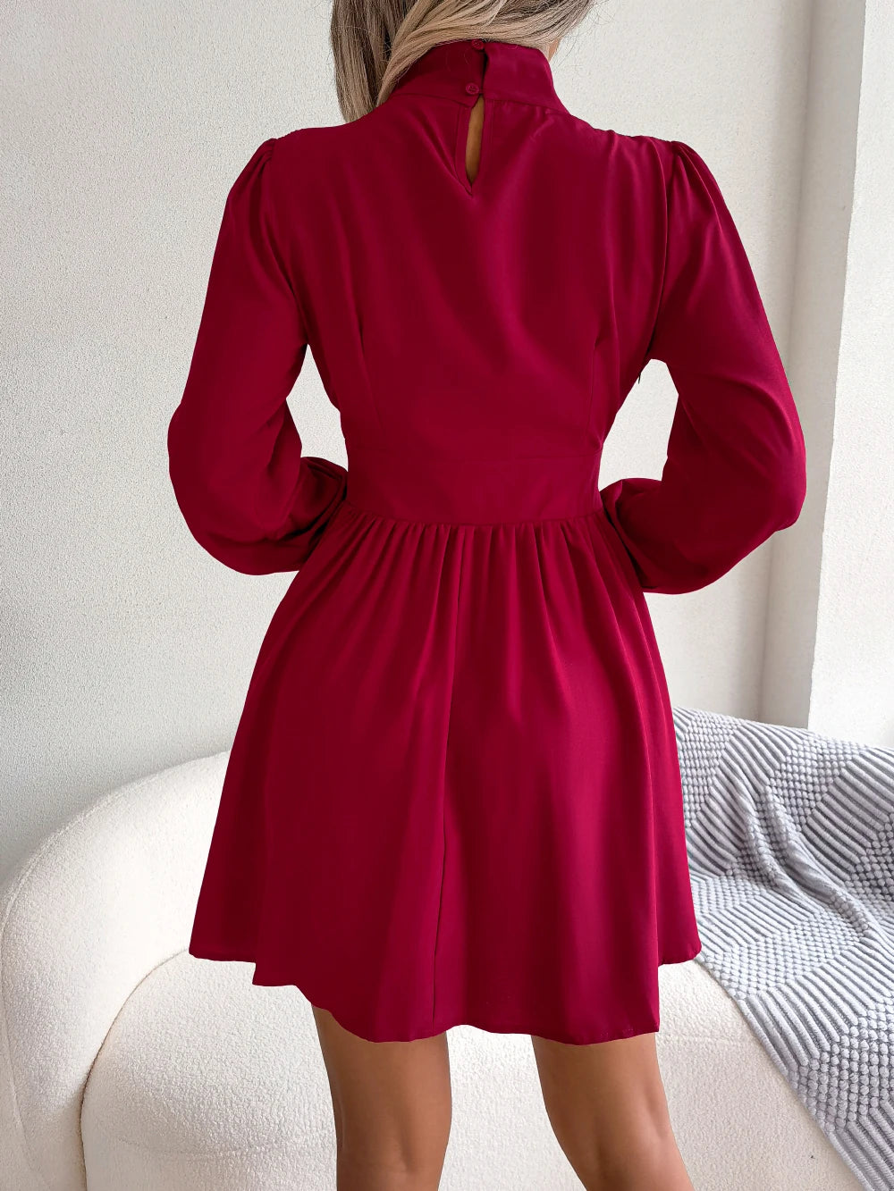 Women Autumn Casual Solid Hollow Out Long Sleeve A Line Dress 2026 Fashion Elegant Dresses Red Black White Sexy Woman Clothing