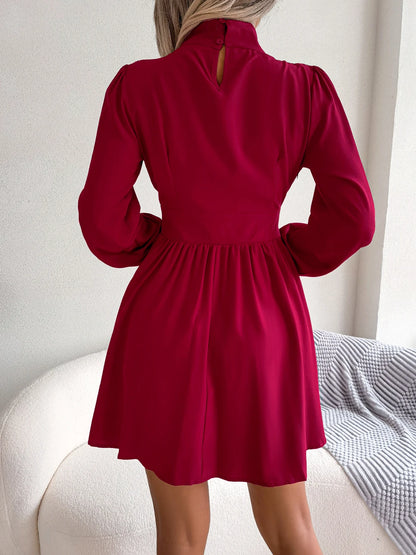 Women Autumn Casual Solid Hollow Out Long Sleeve A Line Dress 2026 Fashion Elegant Dresses Red Black White Sexy Woman Clothing