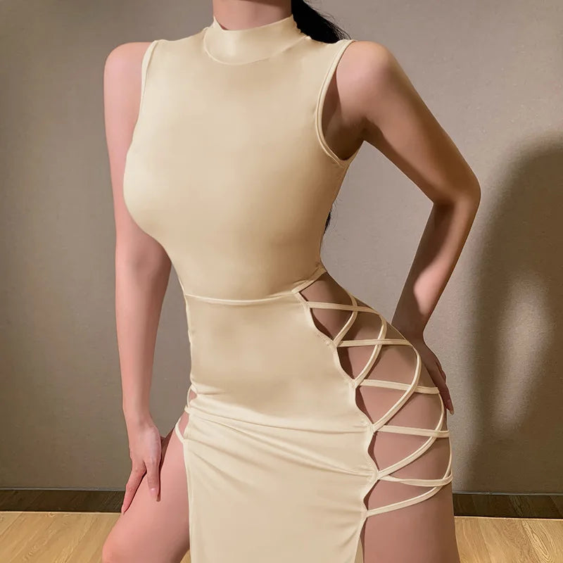 New Elegant Black Sleeveless Bandage Sexy Dress for Women Club Party Backless Tank Dresses Skinny Fashion Summer