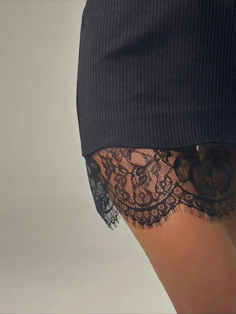 CNYISHE Lace Patchwork Camisoles Solid Sexy Club Women Dresses Fashion Skinny Hip Wrap Female Outfits Fitness Regular Casual
