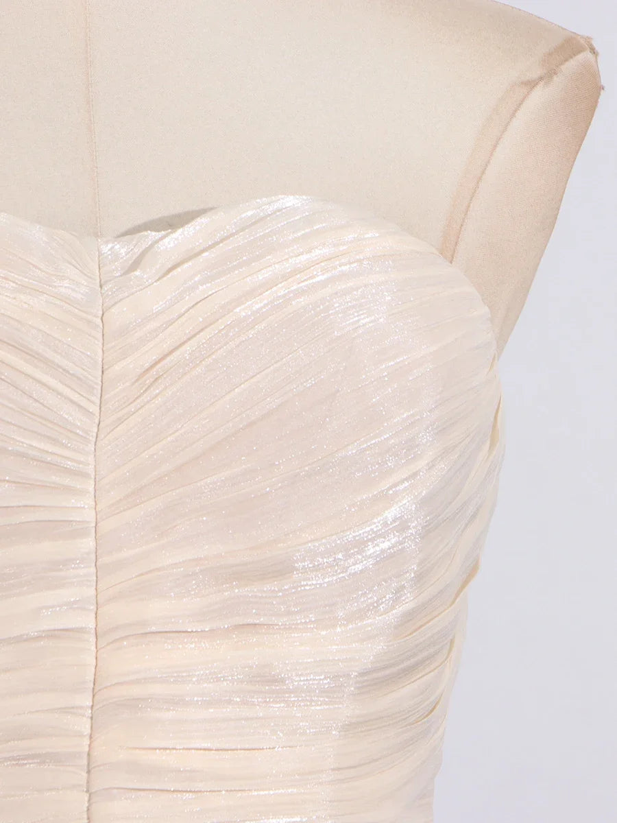 TWOTWINSTYLE Solid Spliced Fungus Slimming Dresses for Women Strapless Sleeveless Patchwork Folds Midi Dress Female Clothing New