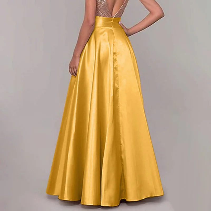 ZANZEA Women Satin Silk Black Maxi Long Skirts Elegant Luxury High Waisted A-Line Party Jupe Femme with Back Zipper Faldas Mujer