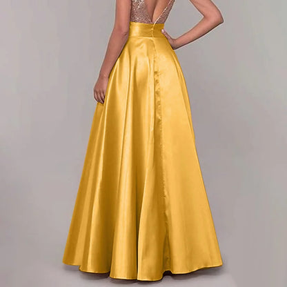ZANZEA Women Satin Silk Black Maxi Long Skirts Elegant Luxury High Waisted A-Line Party Jupe Femme with Back Zipper Faldas Mujer