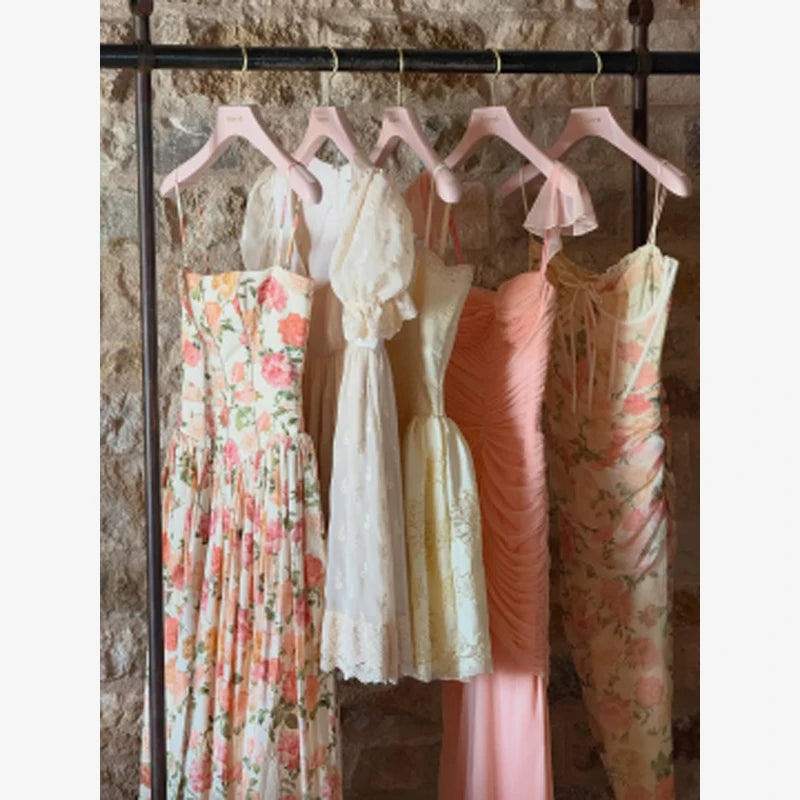 Women Chic Printed Gathered Large Swing Dress Sexy Sleeveless High Waist Slim Fit Sling Dresses 2026 New Lady Party Club Gowns