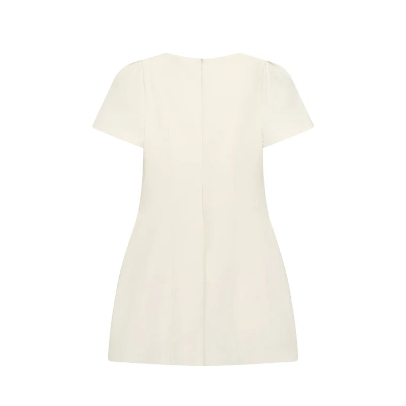 ETJ 2025 women's new products are elegant and stylish Short dress with a boat neck and short sleeves with pleats  black dress