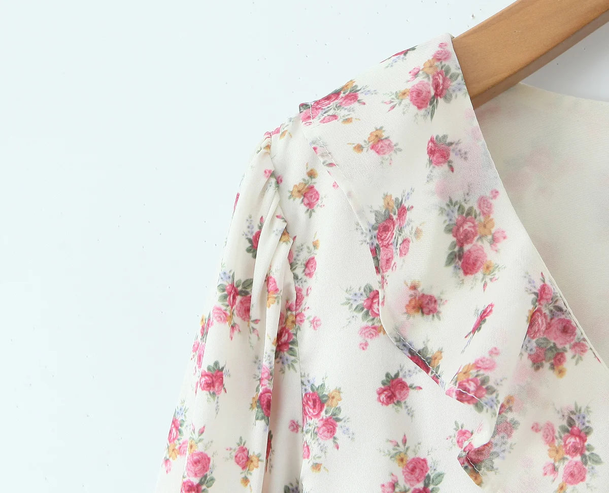Boho Floral Print Ruffle Mini Dress Women Front Button Long Sleeve V Neck Spring Dresses 2025 Holiday Robe Short Vestidos