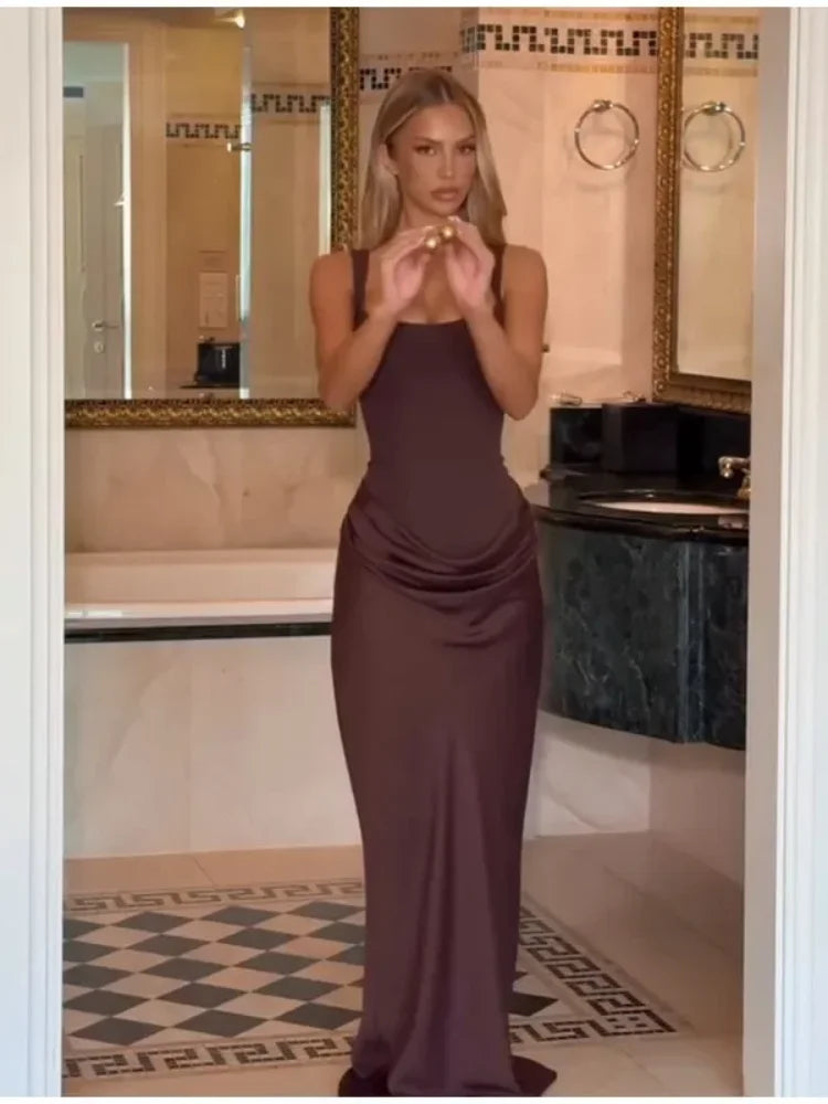 Sexy Square-neck Halter Mini Dress Women Pleated Sleeveless Backless High Waist Bodycon Dresses 2026 New Summer Lady Party Robe