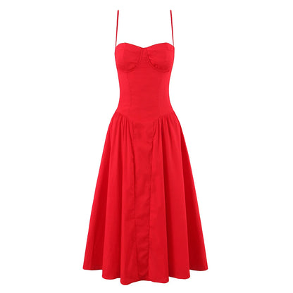 YENKYE Green Floral Print Sexy Spaghetti Straps Dress Women Low Waist A-line Midi Holiday Summer Dresses Party Robe 2025 Vestido